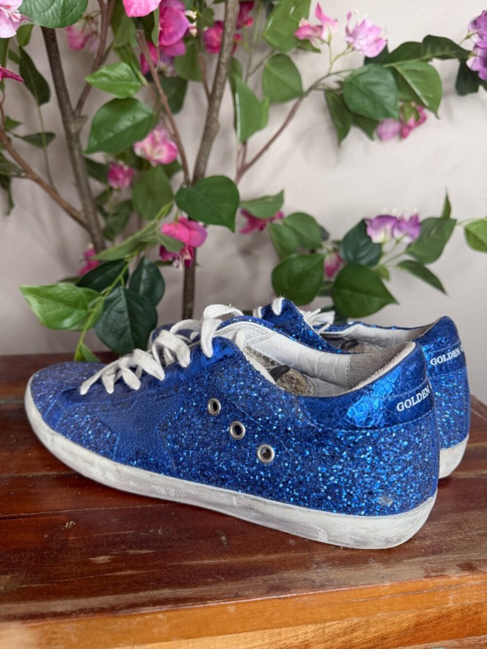 Golden Goose Blue Glitter and Leather Superstar Low Top Sneakers Size 40 - Picture 3 of 7